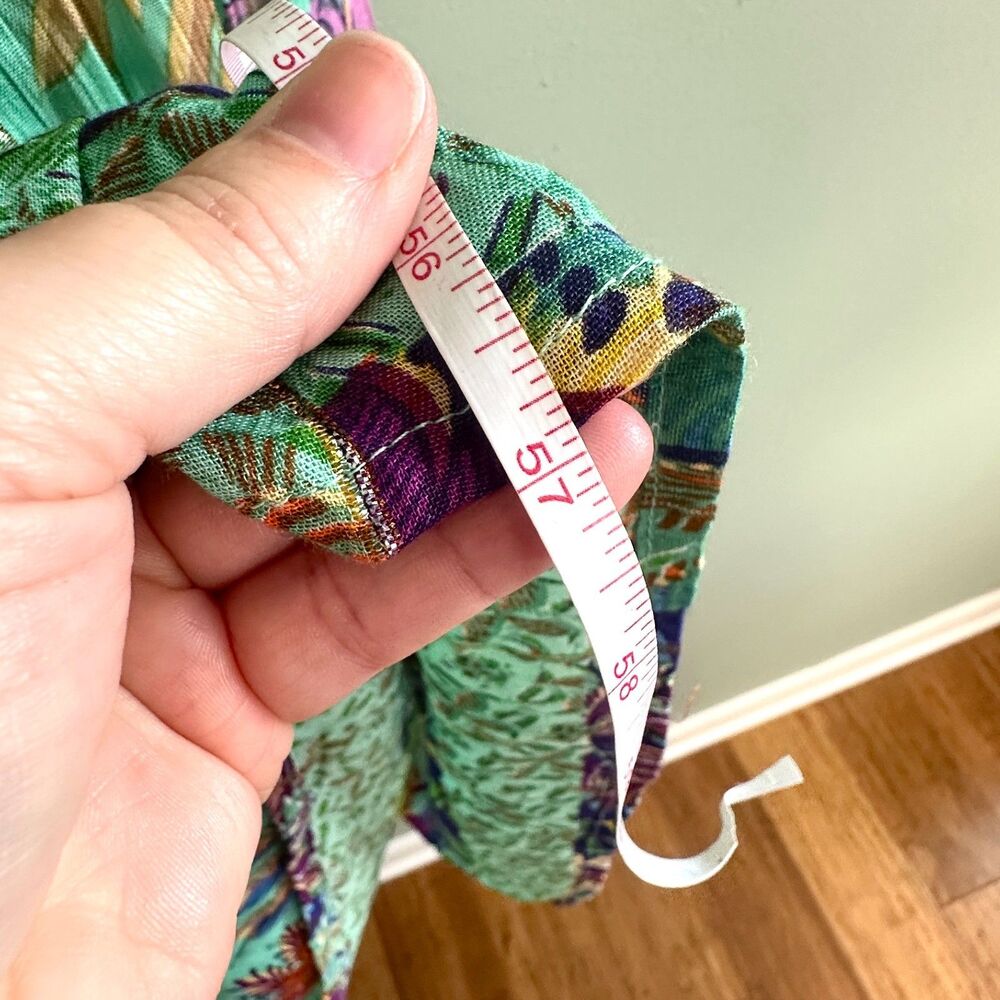 ME 2 Magic Boho Maxi Dress XL Green Floral Tiered Short Sleeve Boho Resortwear - Picture 11 of 14